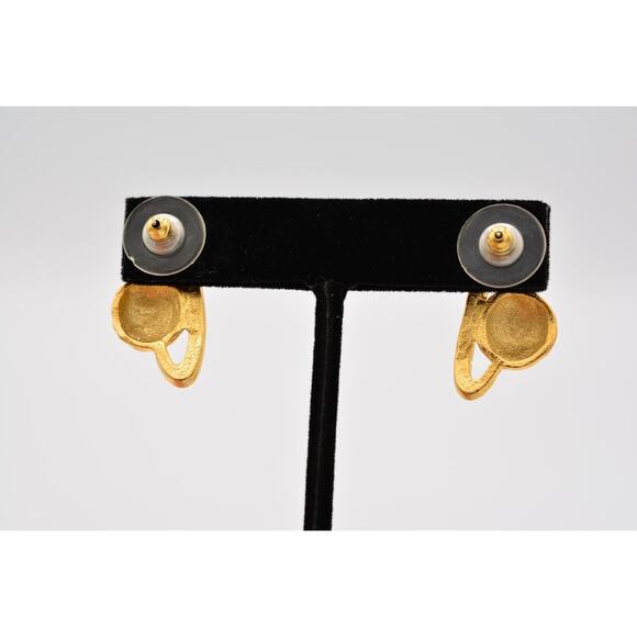 Vintage Saturn Earrings Planet Globe Earth Celestial Brushed Gold NOS 80s BinA9 - Picture 11 of 12